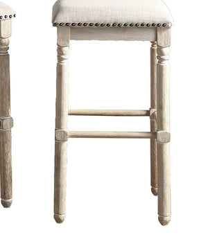 English Elm Arnhem Backless Counter Stools Set of 2 Tan Fabric Nailhead Rubberwood Frame T2574P164815