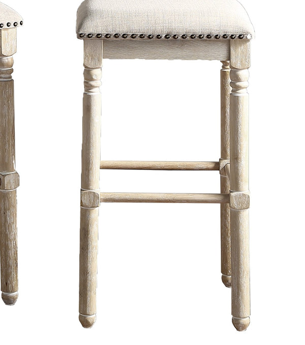 English Elm Arnhem Backless Counter Stools Set of 2 Tan Fabric Nailhead Rubberwood Frame T2574P164815