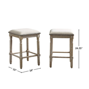 English Elm Arnhem Backless Counter Stools Set of 2 Tan Fabric Nailhead Rubberwood Frame T2574P164815