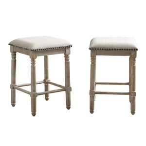 English Elm Arnhem Backless Counter Stools Set of 2 Tan Fabric Nailhead Rubberwood Frame T2574P164815
