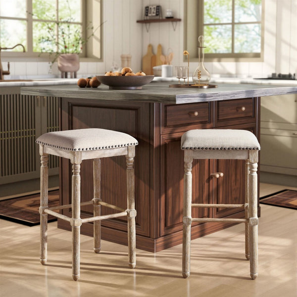 English Elm Arnhem Swivel Barstools Set of 2 Tan Upholstered Rubberwood Kitchen Island Seating T2574P164816