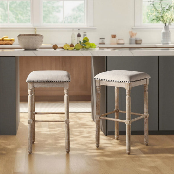 English Elm Arnhem Swivel Barstools Set of 2 Tan Upholstered Rubberwood Kitchen Island Seating T2574P164816