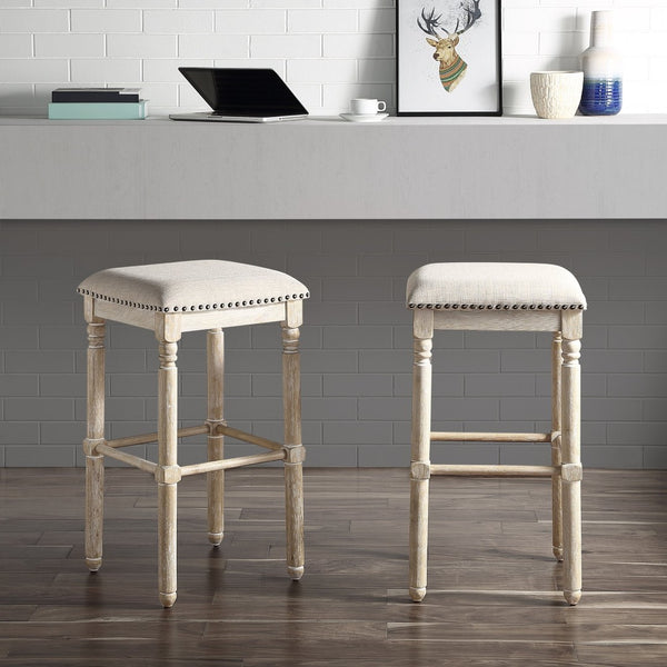 English Elm Arnhem Swivel Barstools Set of 2 Tan Upholstered Rubberwood Kitchen Island Seating T2574P164816