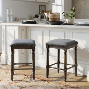 English Elm Arnhem Swivel Rubberwood Counter Stools Set of 2 with Nailhead Trim for Kitchen Islands T2574P164817