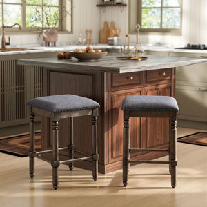 English Elm Arnhem Swivel Rubberwood Counter Stools Set of 2 with Nailhead Trim for Kitchen Islands T2574P164817