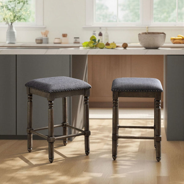 English Elm Arnhem Swivel Rubberwood Counter Stools Set of 2 with Nailhead Trim for Kitchen Islands T2574P164817