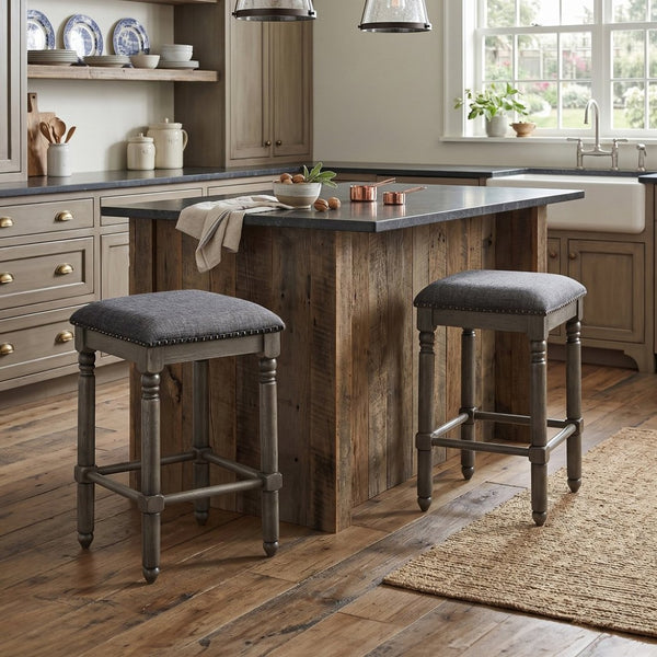 English Elm Arnhem Swivel Rubberwood Counter Stools Set of 2 with Nailhead Trim for Kitchen Islands T2574P164817