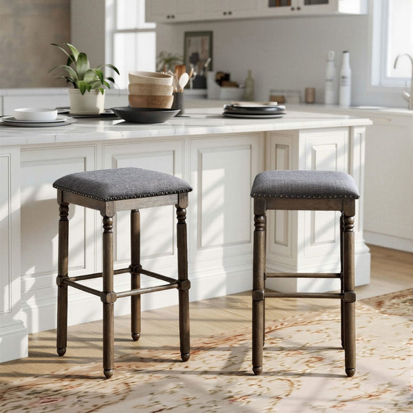 English Elm Arnhem Backless Rubberwood Barstools with Nailhead Trim for Kitchen Island or Home Bar T2574P164818