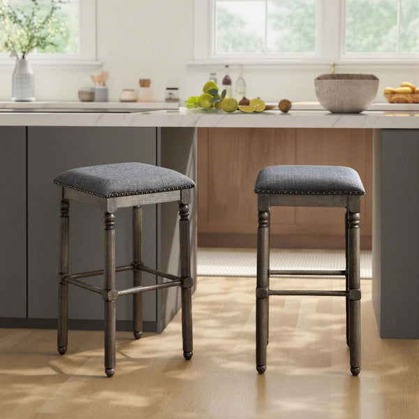 English Elm Arnhem Backless Rubberwood Barstools with Nailhead Trim for Kitchen Island or Home Bar T2574P164818