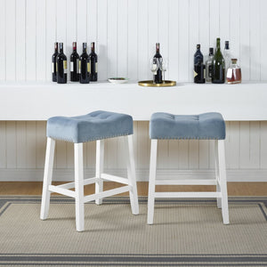 English Elm Morovo Velvet Tufted Saddle Barstools with Nailhead Trim and Rubberwood Legs Set of 2 T2574P164821