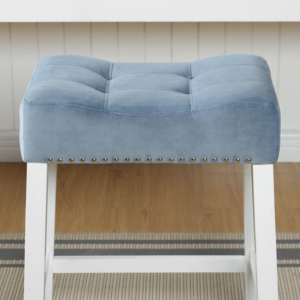 English Elm Morovo Velvet Tufted Saddle Barstools with Nailhead Trim and Rubberwood Legs Set of 2 T2574P164821