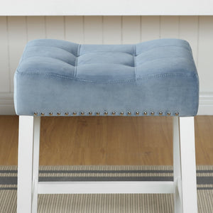English Elm Morovo Velvet Tufted Saddle Barstools with Nailhead Trim and Rubberwood Legs Set of 2 T2574P164821
