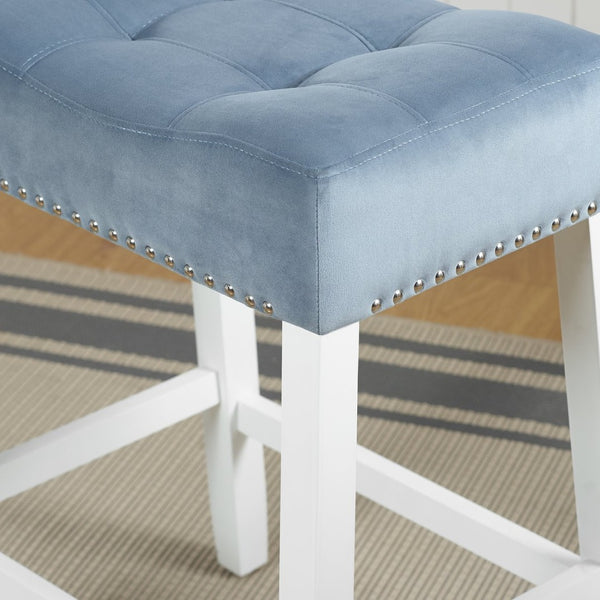 English Elm Morovo Velvet Tufted Saddle Barstools with Nailhead Trim and Rubberwood Legs Set of 2 T2574P164821