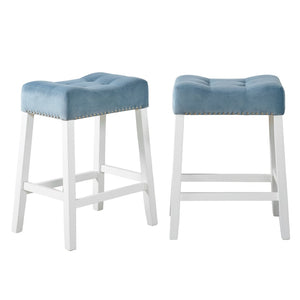 English Elm Morovo Velvet Tufted Saddle Barstools with Nailhead Trim and Rubberwood Legs Set of 2 T2574P164821
