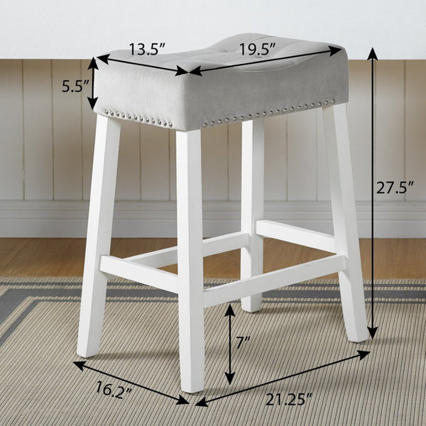 English Elm Morovo Velvet Tufted Saddle Barstools with Nailhead Trim and Rubberwood Legs Set of 2 T2574P164821