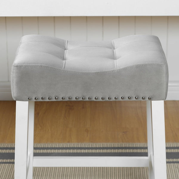 English Elm Morovo Tufted Velvet Counterstools with Nailhead Trim and Whitewash Rubberwood Legs Set T2574P164822