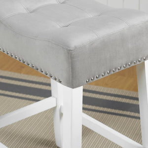 English Elm Morovo Tufted Velvet Counterstools with Nailhead Trim and Whitewash Rubberwood Legs Set T2574P164822