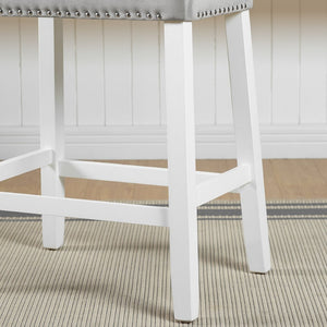 English Elm Morovo Tufted Velvet Counterstools with Nailhead Trim and Whitewash Rubberwood Legs Set T2574P164822