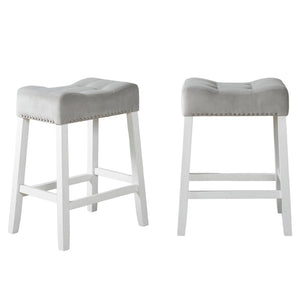 English Elm Morovo Tufted Velvet Counterstools with Nailhead Trim and Whitewash Rubberwood Legs Set T2574P164822