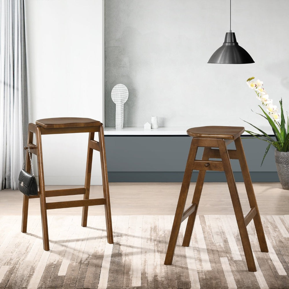 English Elm Malvern Mid-Century Walnut Stackable Barstools Solid Rubberwood Counter Height Set of 2 T2574P164823