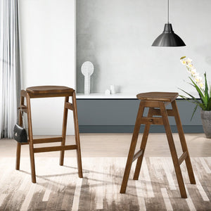 English Elm Malvern Mid-Century Walnut Stackable Barstools Solid Rubberwood Counter Height Set of 2 T2574P164823