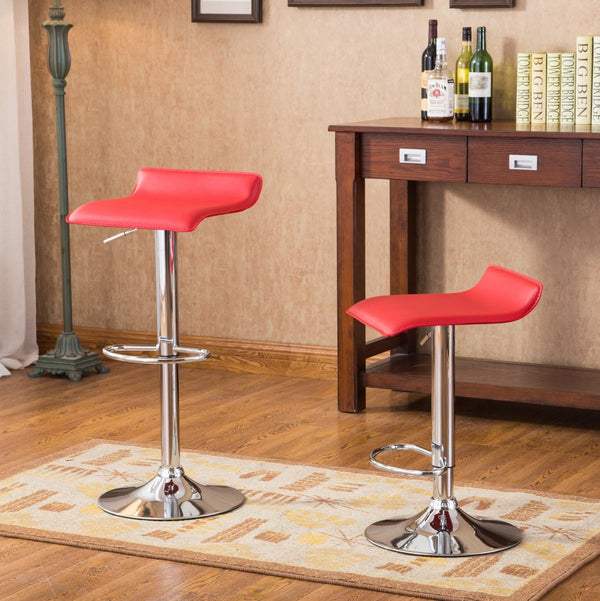 English Elm Contemporary Chrome Swivel Barstools with Pneumatic Lift Faux Leather Seat Set Red T2574P164825