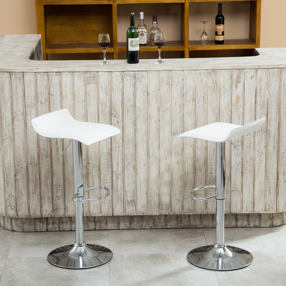 English Elm Contemporary Chrome Swivel Barstools with Pneumatic Lift Faux Leather Seat Set White T2574P164826