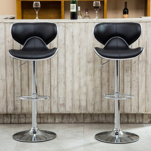 English Elm Masaccio Faux Leather Swivel Barstools with Adjustable Chrome Base Set of 2 Black T2574P164831
