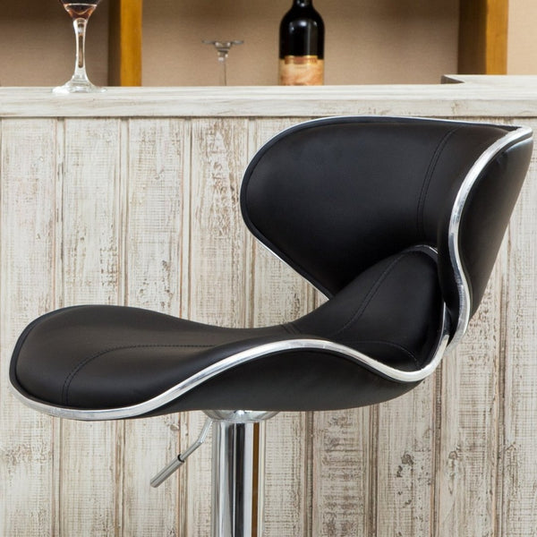 English Elm Masaccio Faux Leather Swivel Barstools with Adjustable Chrome Base Set of 2 Black T2574P164831