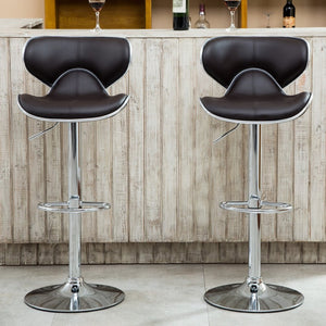 English Elm Masaccio Faux Leather Swivel Barstools with Adjustable Chrome Base Set of 2 Dark Brown T2574P164832