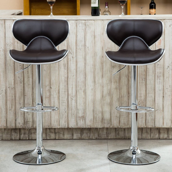 English Elm Masaccio Faux Leather Swivel Barstools with Adjustable Chrome Base Set of 2 Dark Brown T2574P164832