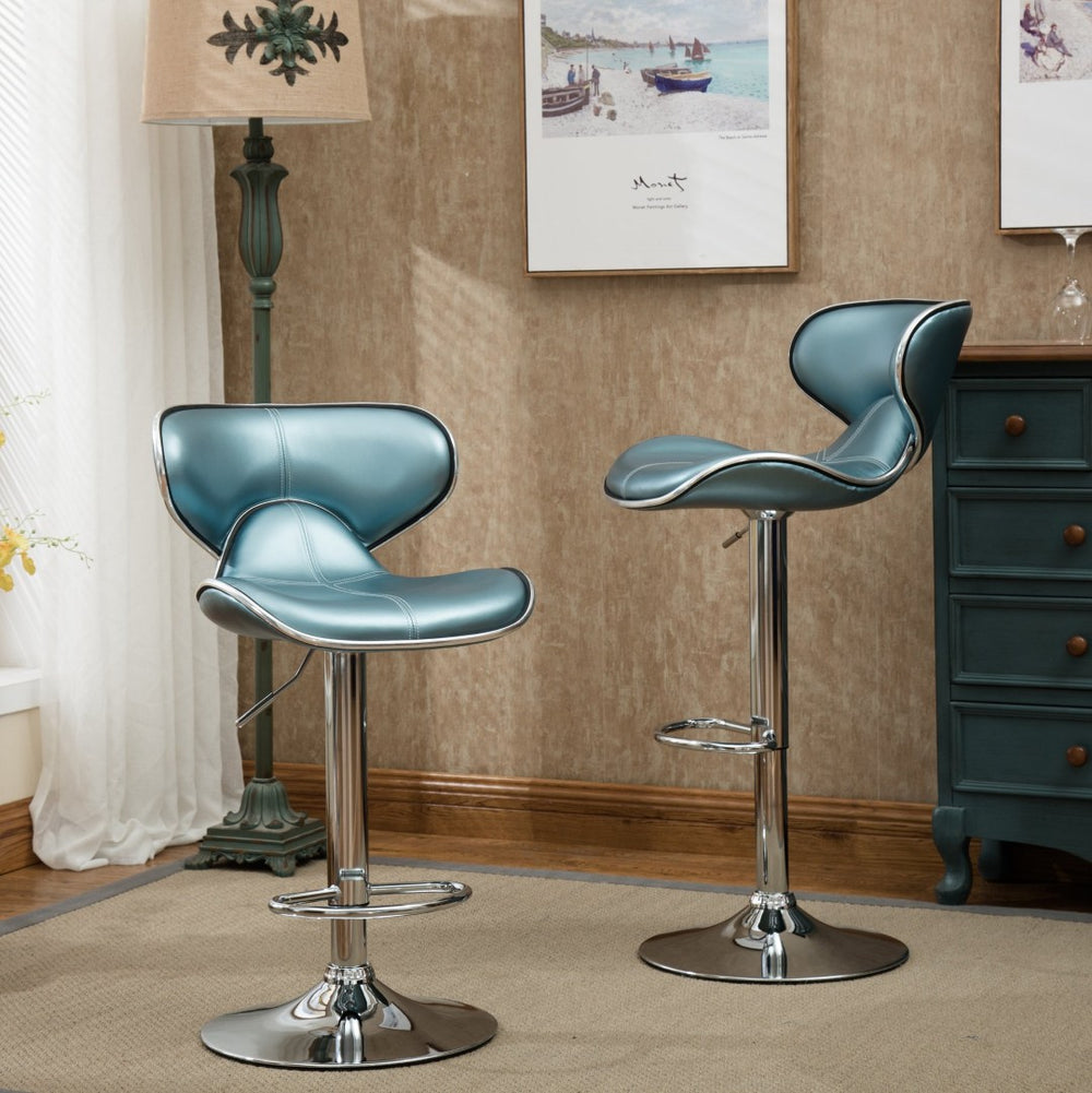 English Elm Masaccio Faux Leather Swivel Barstools with Adjustable Airlift and Polished Chrome Base Blue T2574P164833