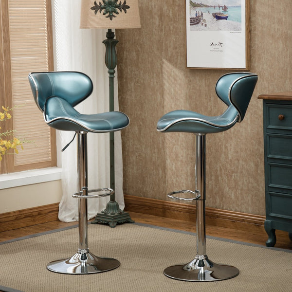 English Elm Masaccio Faux Leather Swivel Barstools with Adjustable Airlift and Polished Chrome Base Blue T2574P164833