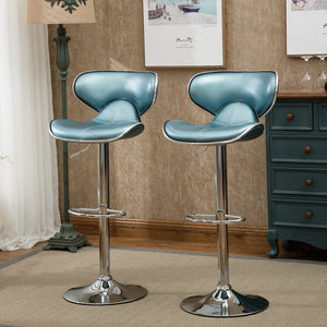 English Elm Masaccio Faux Leather Swivel Barstools with Adjustable Airlift and Polished Chrome Base Blue T2574P164833