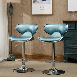 English Elm Masaccio Faux Leather Swivel Barstools with Adjustable Airlift and Polished Chrome Base Blue T2574P164833