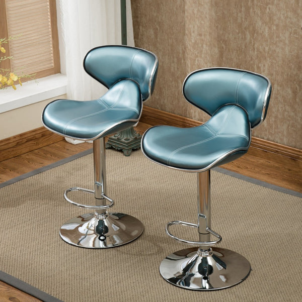 English Elm Masaccio Faux Leather Swivel Barstools with Adjustable Airlift and Polished Chrome Base Blue T2574P164833