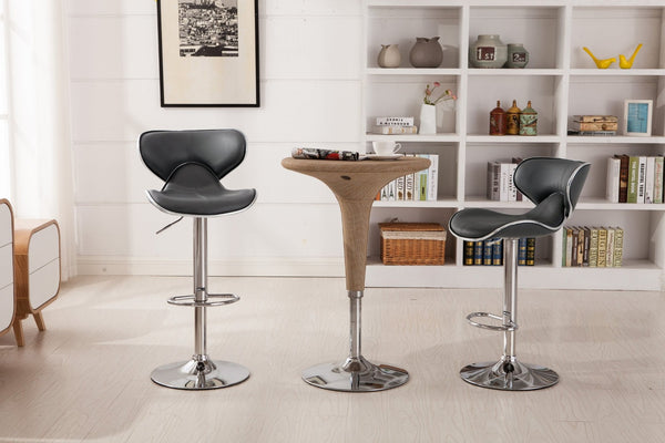 English Elm Masaccio Faux Leather Swivel Barstools with Adjustable Airlift and Polished Chrome Base Gray T2574P164835