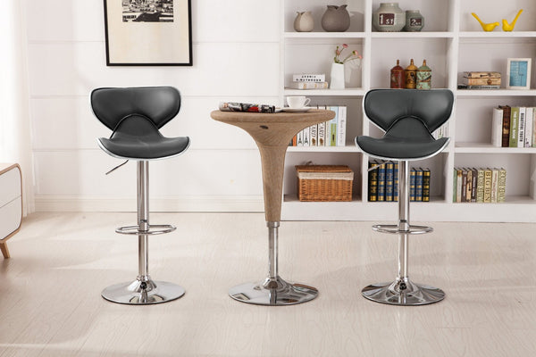 English Elm Masaccio Faux Leather Swivel Barstools with Adjustable Airlift and Polished Chrome Base Gray T2574P164835