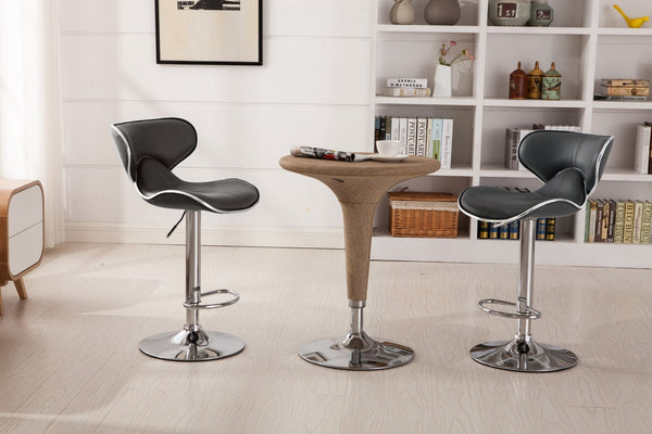 English Elm Masaccio Faux Leather Swivel Barstools with Adjustable Airlift and Polished Chrome Base Gray T2574P164835