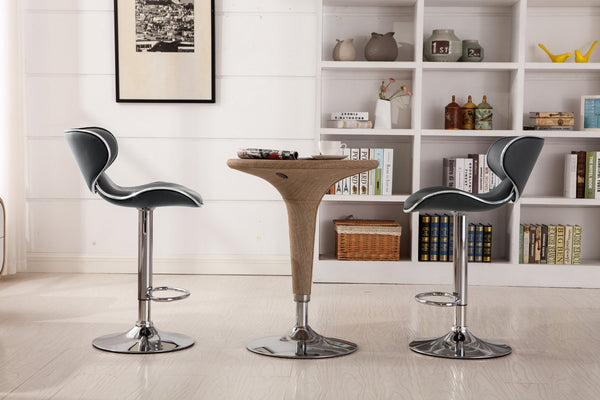 English Elm Masaccio Faux Leather Swivel Barstools with Adjustable Airlift and Polished Chrome Base Gray T2574P164835
