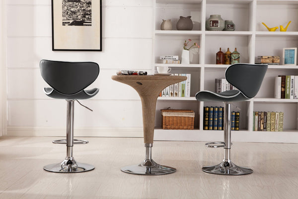 English Elm Masaccio Faux Leather Swivel Barstools with Adjustable Airlift and Polished Chrome Base Gray T2574P164835