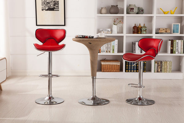 English Elm Masaccio Faux Leather Swivel Barstools with Adjustable Airlift and Polished Chrome Base Red T2574P164836