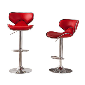 English Elm Masaccio Faux Leather Swivel Barstools with Adjustable Airlift and Polished Chrome Base Red T2574P164836