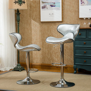 English Elm Masaccio Faux Leather Swivel Barstools with Adjustable Airlift and Polished Chrome Base Silver T2574P164837