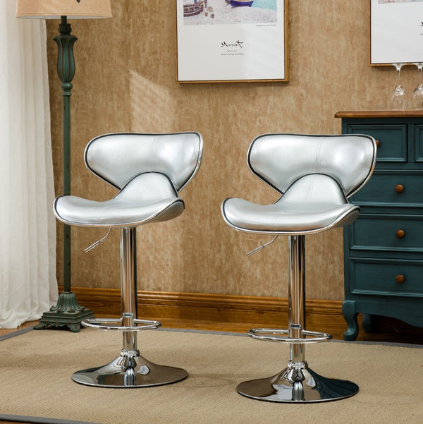 English Elm Masaccio Faux Leather Swivel Barstools with Adjustable Airlift and Polished Chrome Base Silver T2574P164837