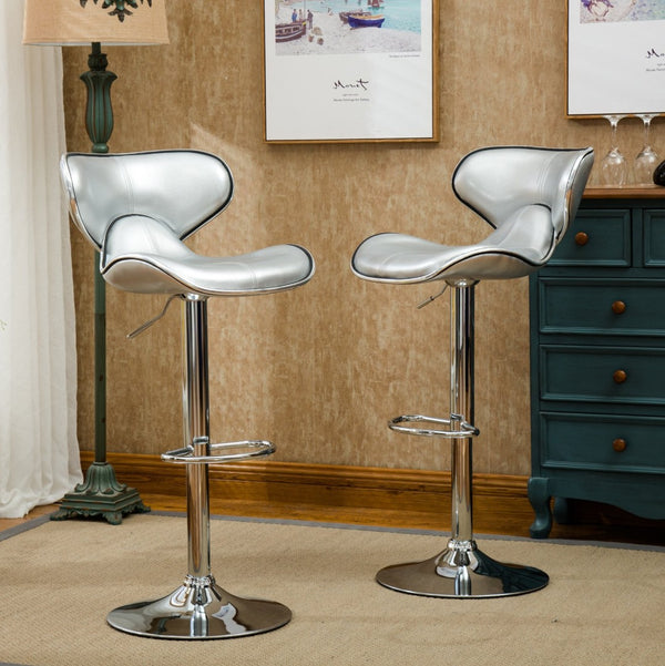 English Elm Masaccio Faux Leather Swivel Barstools with Adjustable Airlift and Polished Chrome Base Silver T2574P164837