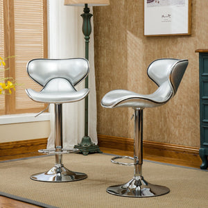 English Elm Masaccio Faux Leather Swivel Barstools with Adjustable Airlift and Polished Chrome Base Silver T2574P164837