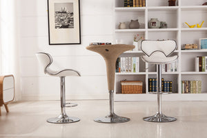 English Elm Masaccio Faux Leather Swivel Barstools with Adjustable Airlift and Polished Chrome Base White T2574P164838