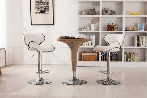 English Elm Masaccio Faux Leather Swivel Barstools with Adjustable Airlift and Polished Chrome Base White T2574P164838