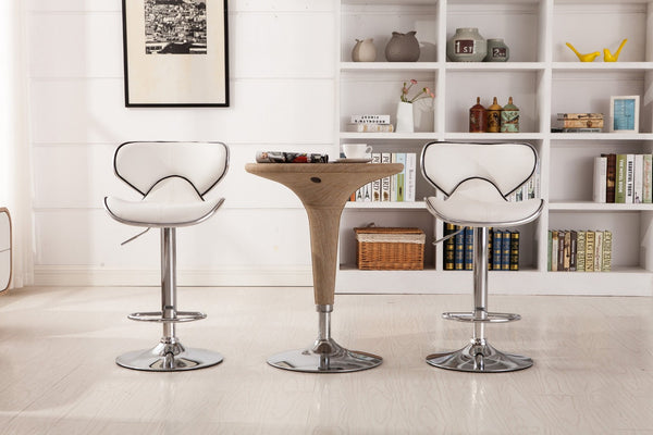 English Elm Masaccio Faux Leather Swivel Barstools with Adjustable Airlift and Polished Chrome Base White T2574P164838